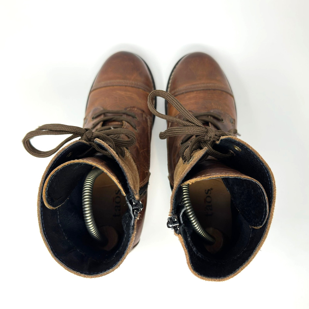 Taos Crave Combat Ankle Boots Womens 9-9.5 EU 40 Brown Leather Suede Side Zip - Picture 13 of 16